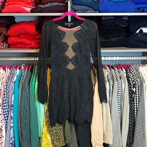 For Love and Lemons black lace with nude mesh long sleeve dress size S